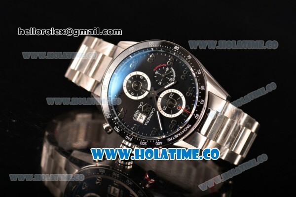 Tag Heuer Carrera Calibre 1887 Automatic Chrono Swiss Valjoux 7750 Automatic Full Steel with Black Dial and Arabic Numeral Markers - Click Image to Close